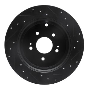 Hyundai Santa Fe Brake Rotor (1) - Rear Left - R1 Concepts - Drilled & Slotted - Black - `07-`09